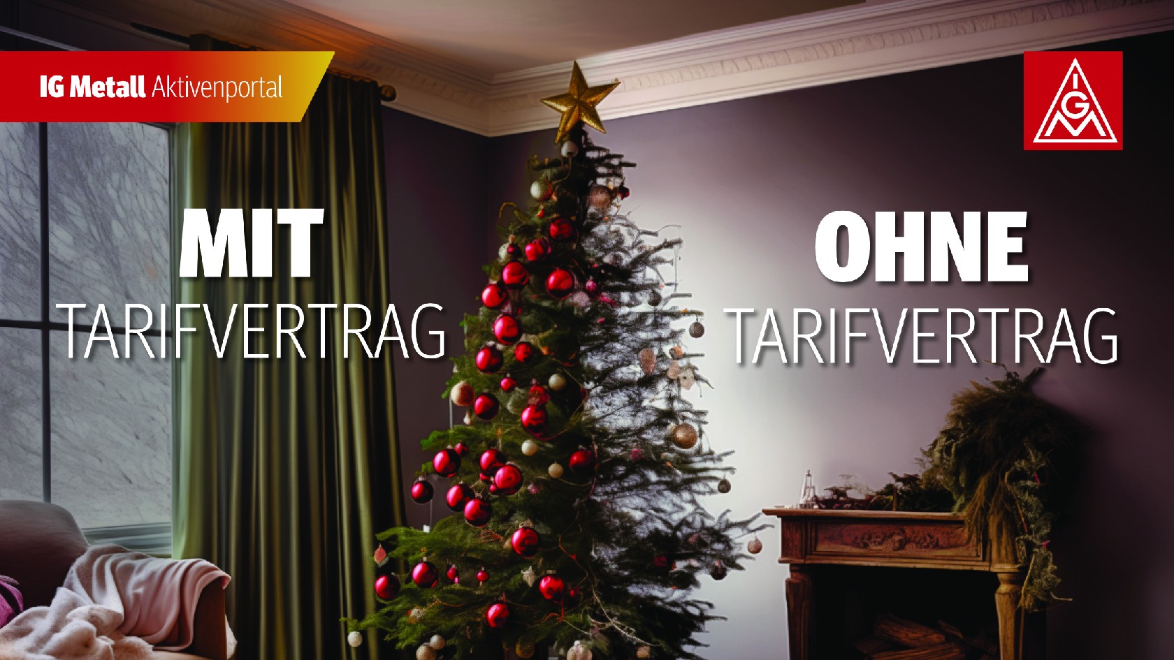 Weihnachtsbaum halbseitig dekoriert